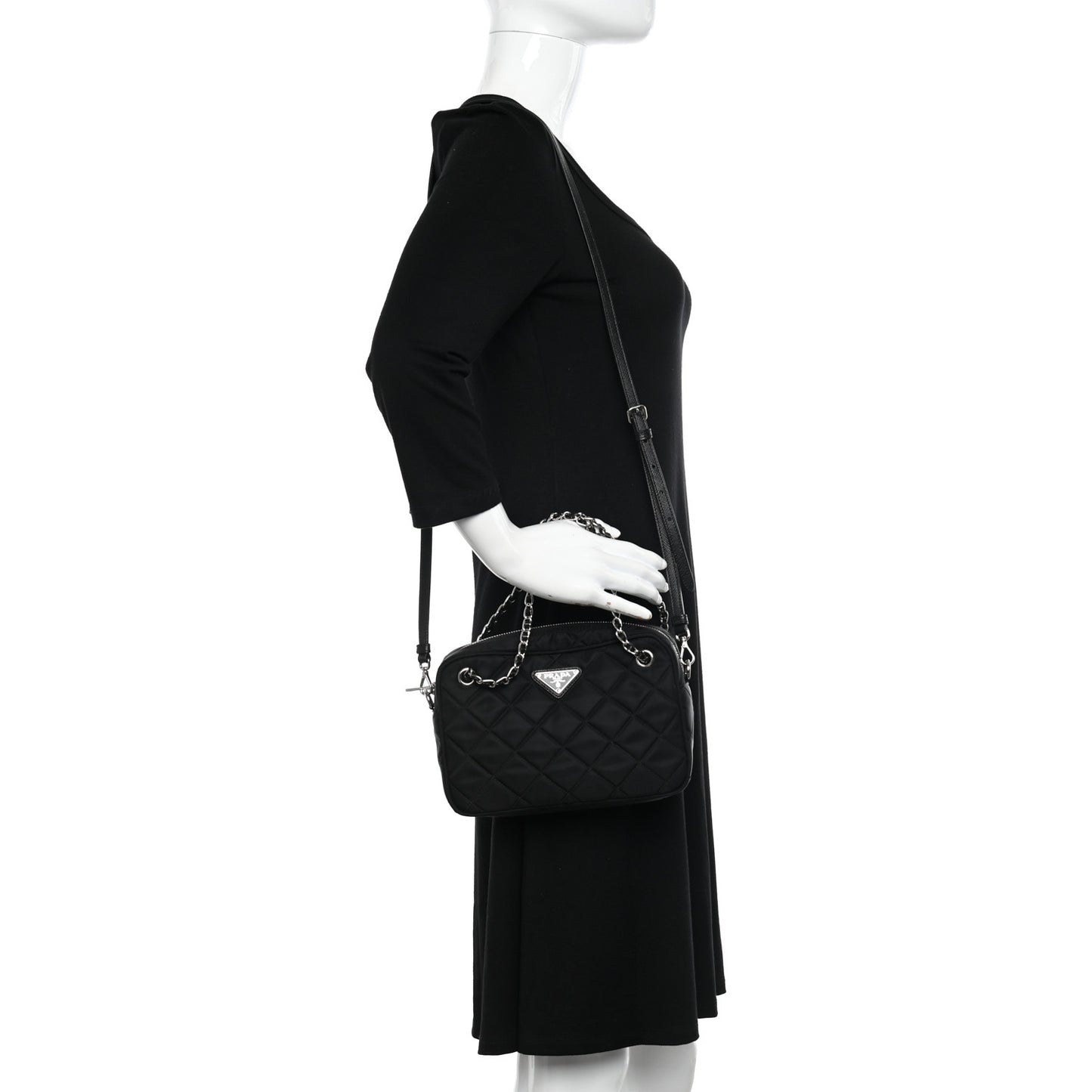 Nylon Tessuto Impuntu Quilted Bandoliera Crossbody Bag Black