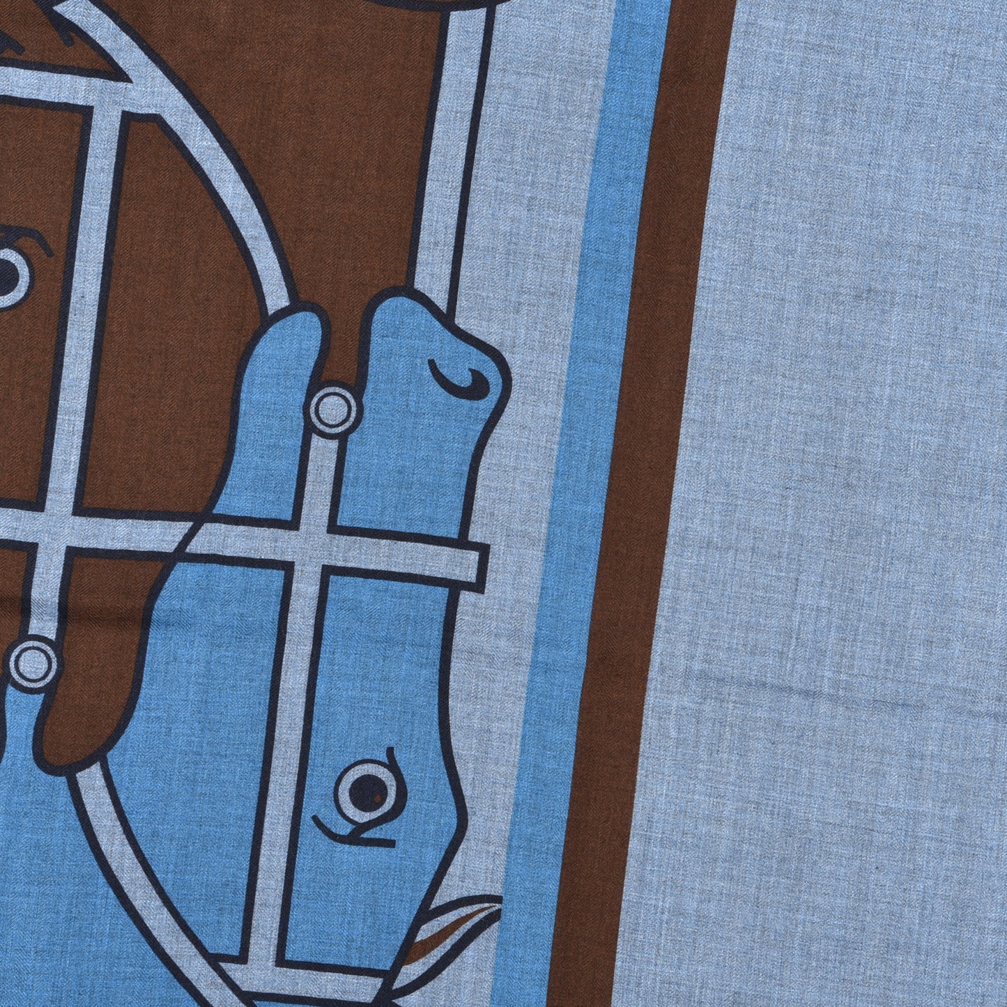 Cashmere Silk H Quadrige II Stole Bleu Chine Marron