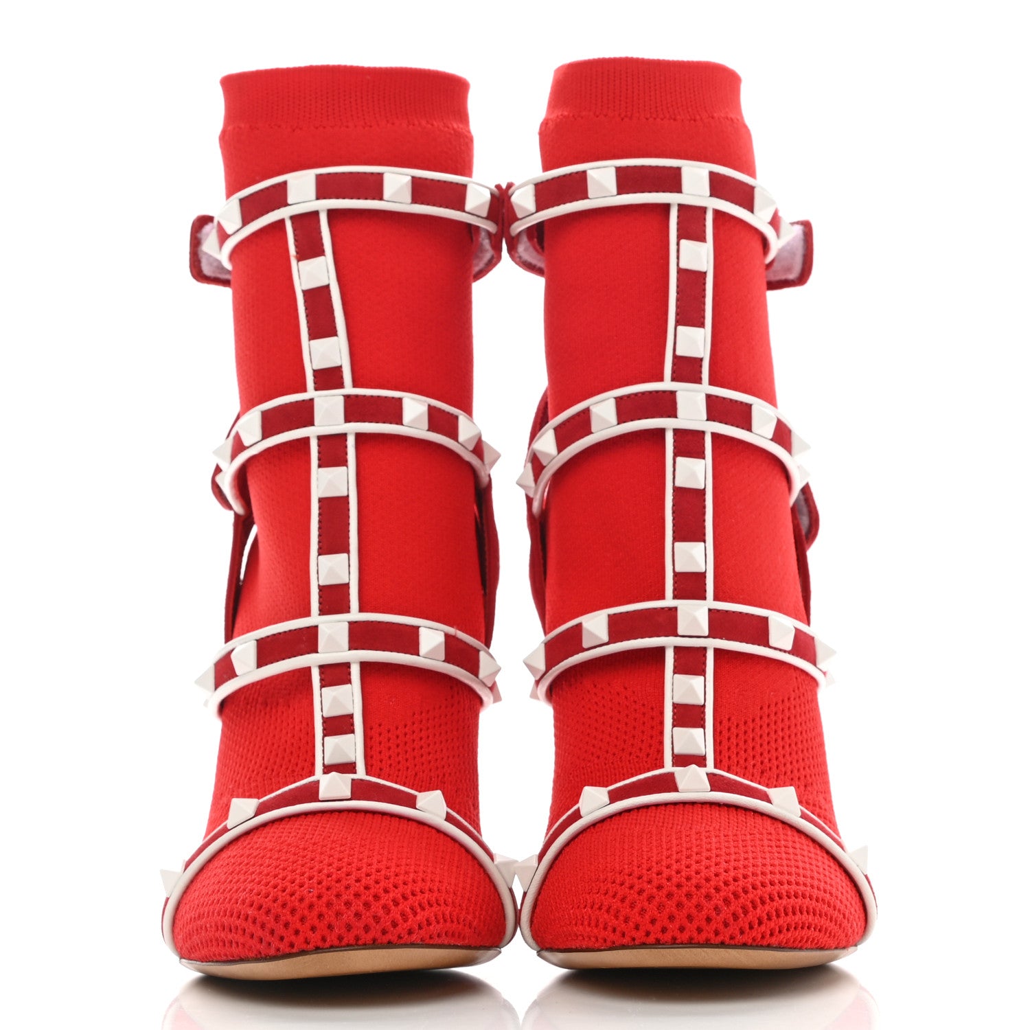 Valentino Garavani Knit Suede Free Rockstud Bodytech 105mm Ankle Boots 38 Rosso Valentino Optic White 2 of 7