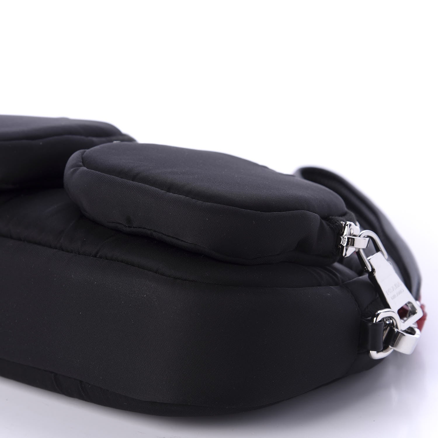 Prada Tessuto Nylon Double Pocket Wristlet Pouch Black Fuoco 7 of 9