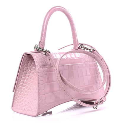 Balenciaga Shiny Calfskin Crocodile Embossed Small Hourglass Top Handle Bag Powder Pink 3 of 12
