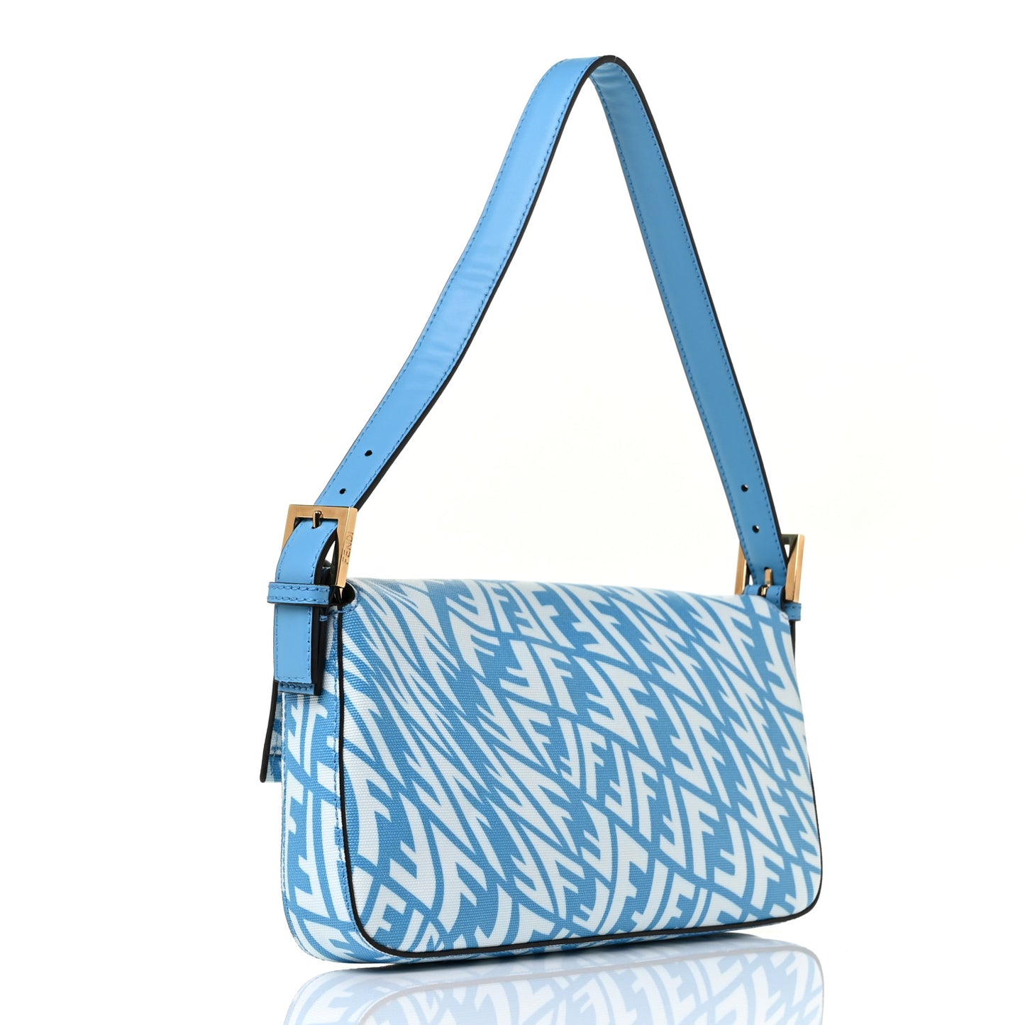 X SARAH COLEMAN Glazed Canvas Vitello King FF Vertigo Baguette 1997 Cyber Blue White