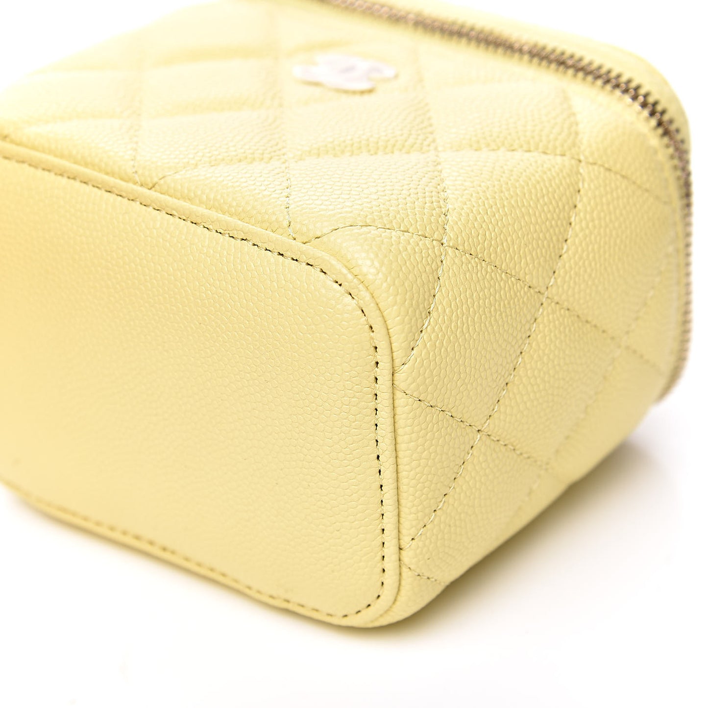 Caviar Quilted Mini Vanity Case With Chain Yellow