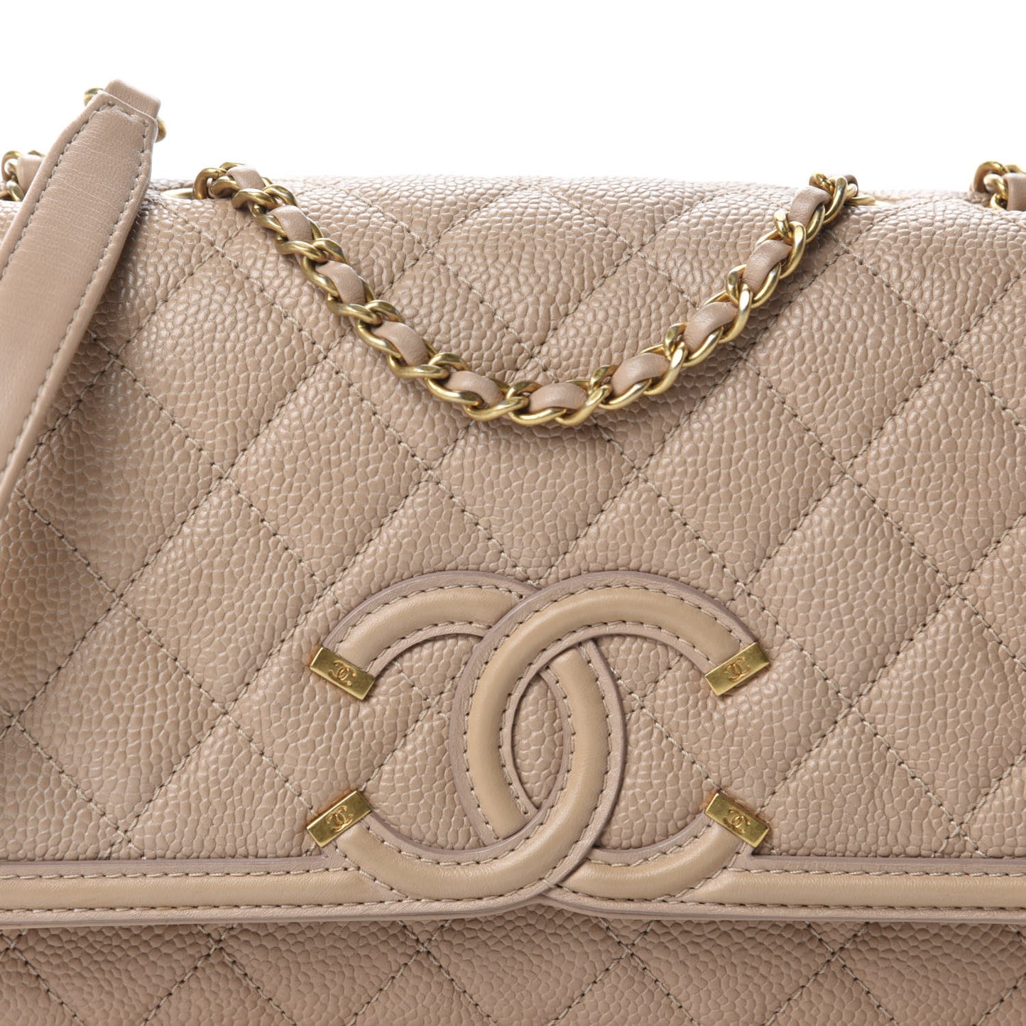 Caviar Quilted Small CC Filigree Flap Beige