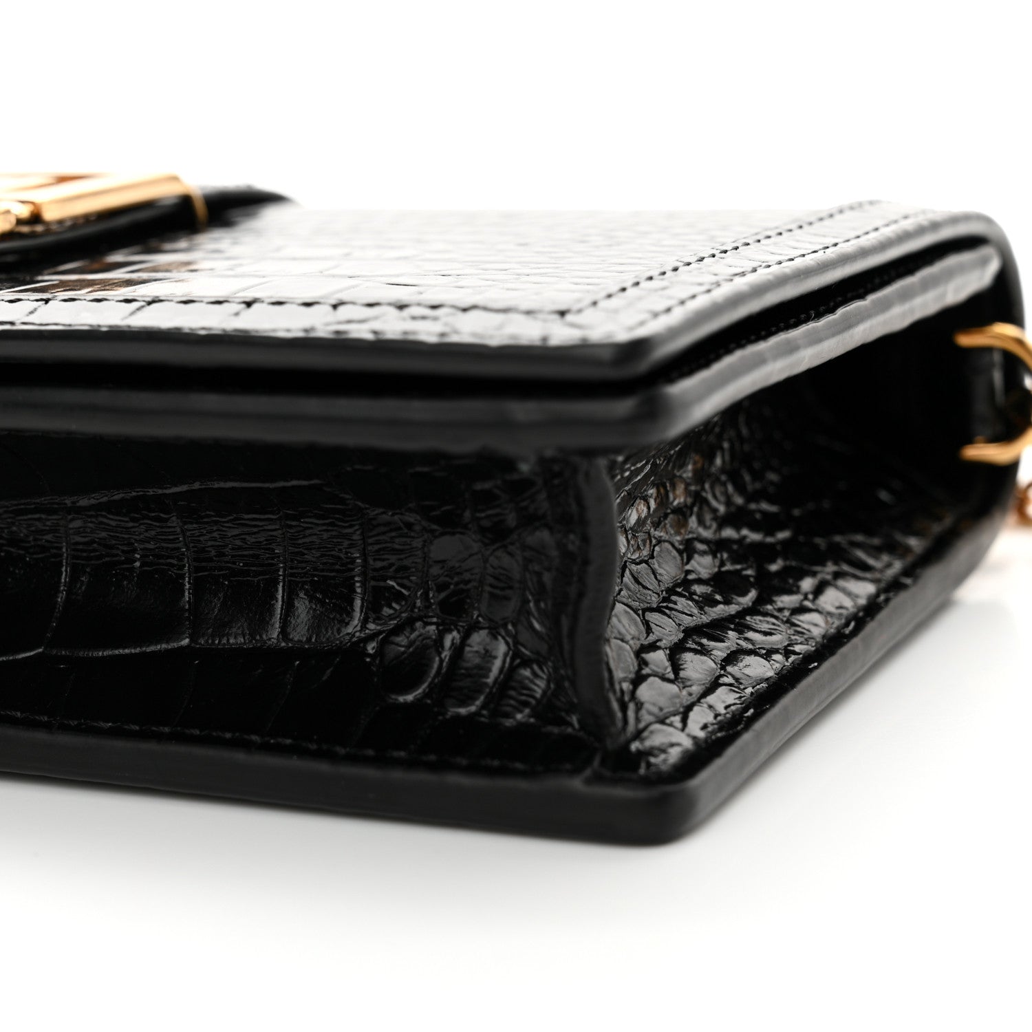 Versace Crocodile Embossed Calfskin Greca Goddess Wallet On Chain Black 9 of 10