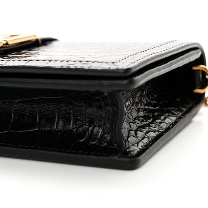 Versace Crocodile Embossed Calfskin Greca Goddess Wallet On Chain Black 9 of 10