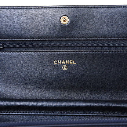 Chanel Goatskin Camellia Embossed Wallet On Chain WOC Navy 5 of 11