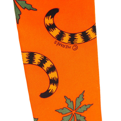 Hermes Silk Les Leopards Twilly Orange Abricot Vert 4 of 6