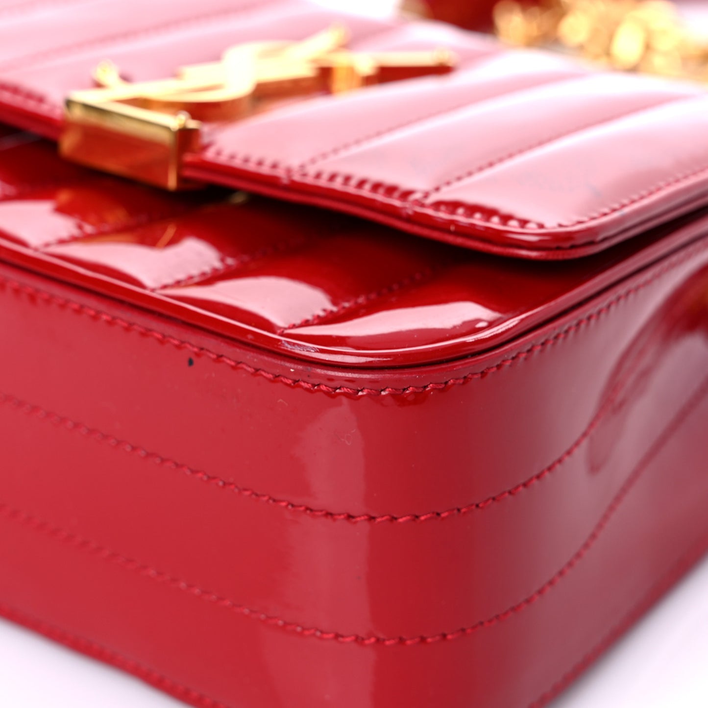 Patent Matelasse Monogram Small Vicky Chain Bag Red