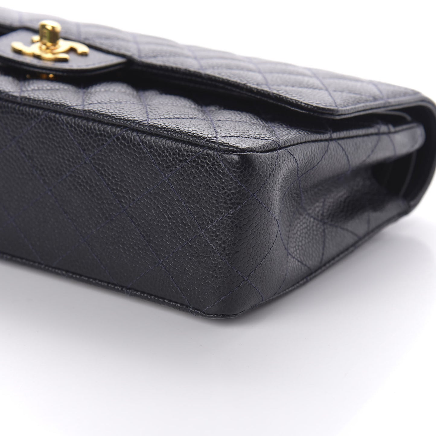 Caviar Quilted Medium Double Flap Navy