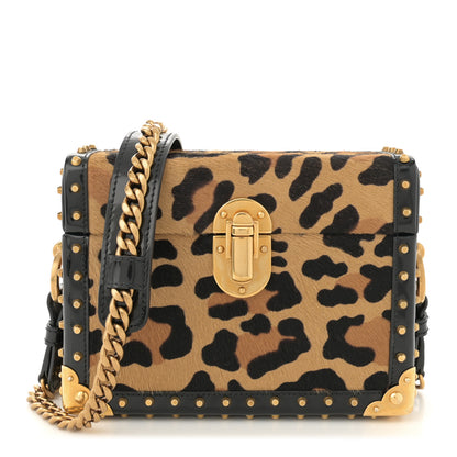 Prada Calfskin Calf Hair Leopard Print Studded Chain Crossbody Bag Black 1 of 10