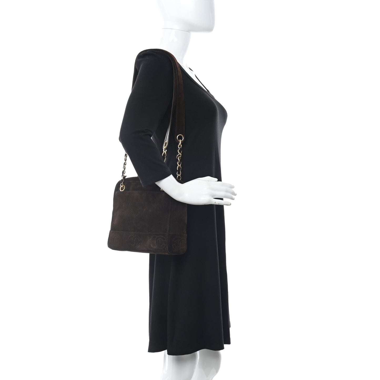 Suede CC Shopping Tote Dark Brown