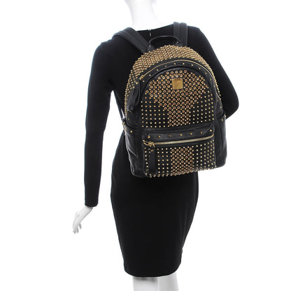 MCM Grainy Lambskin Crystal Studded Medium Stark Backpack Black 2 of 13