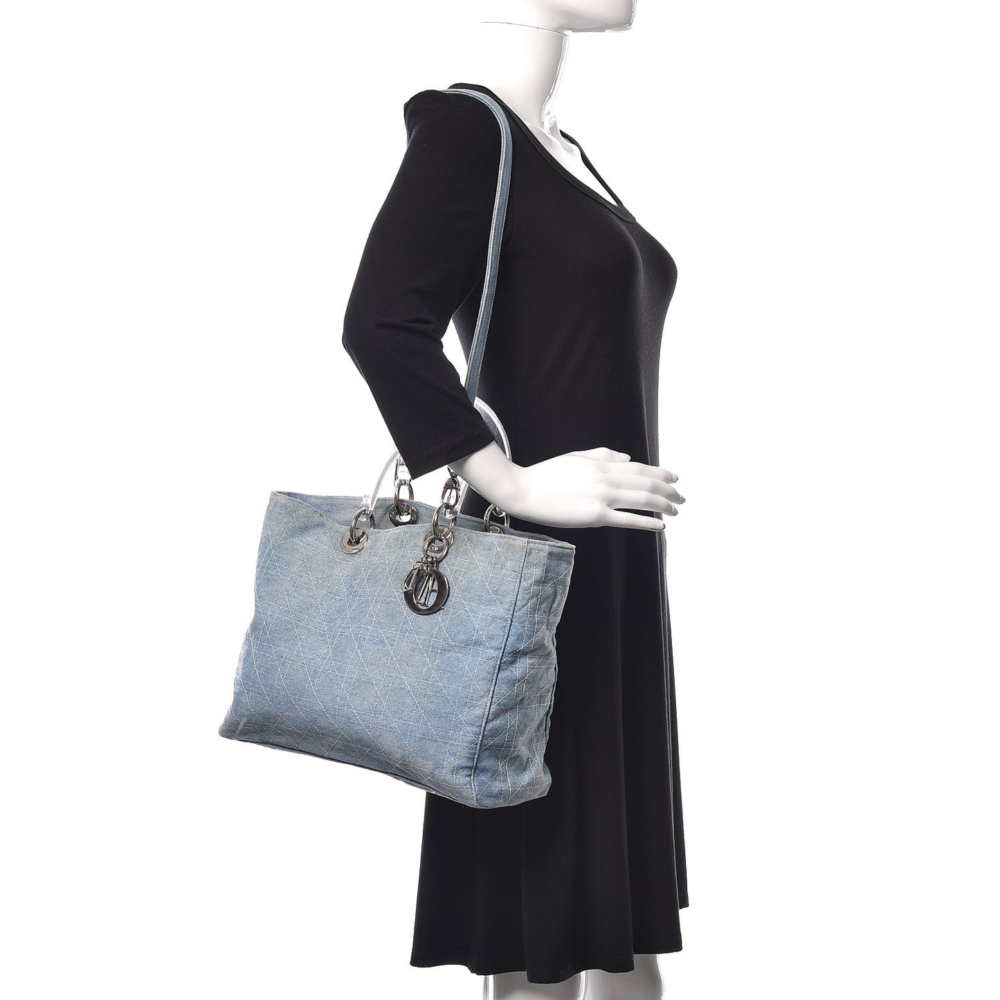 Denim Cannage Large Lady Dior Tote Blue