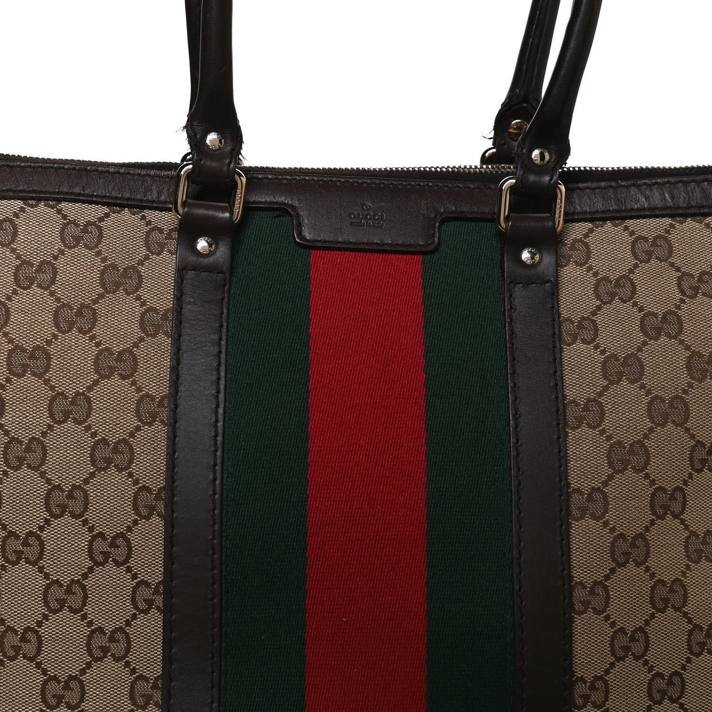 GG Canvas Vintage Web Large Tote Brown