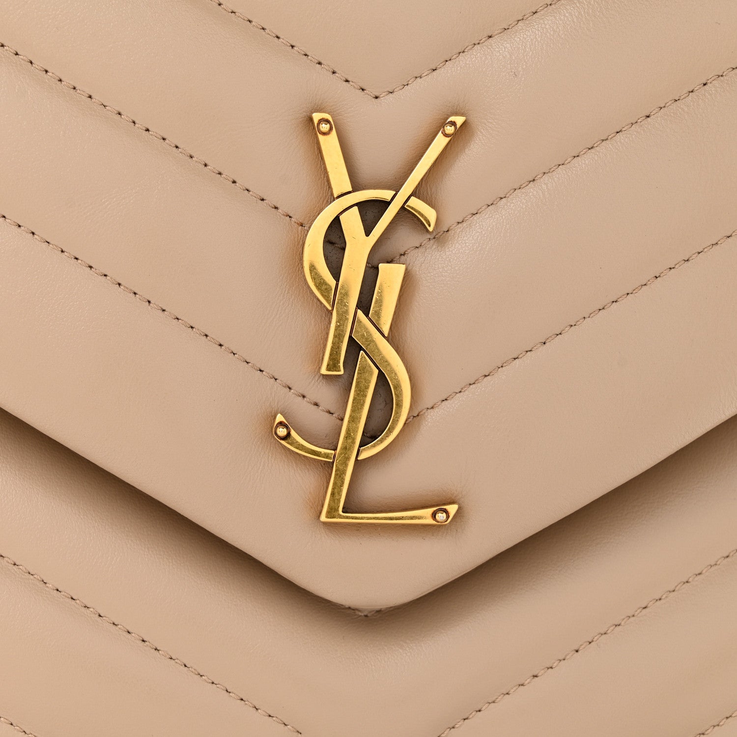 Saint Laurent Calfskin Y Quilted Monogram Medium Loulou Chain Satchel Dark Beige 13 of 15