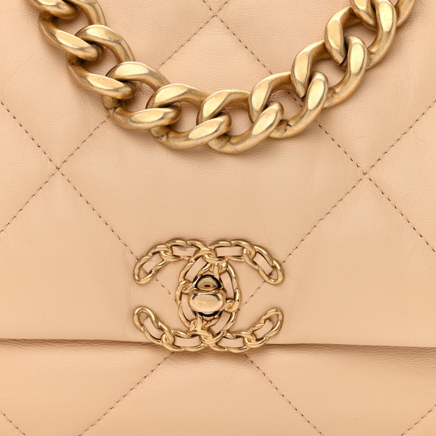Goatskin Quilted Large Chanel 19 Flap Beige