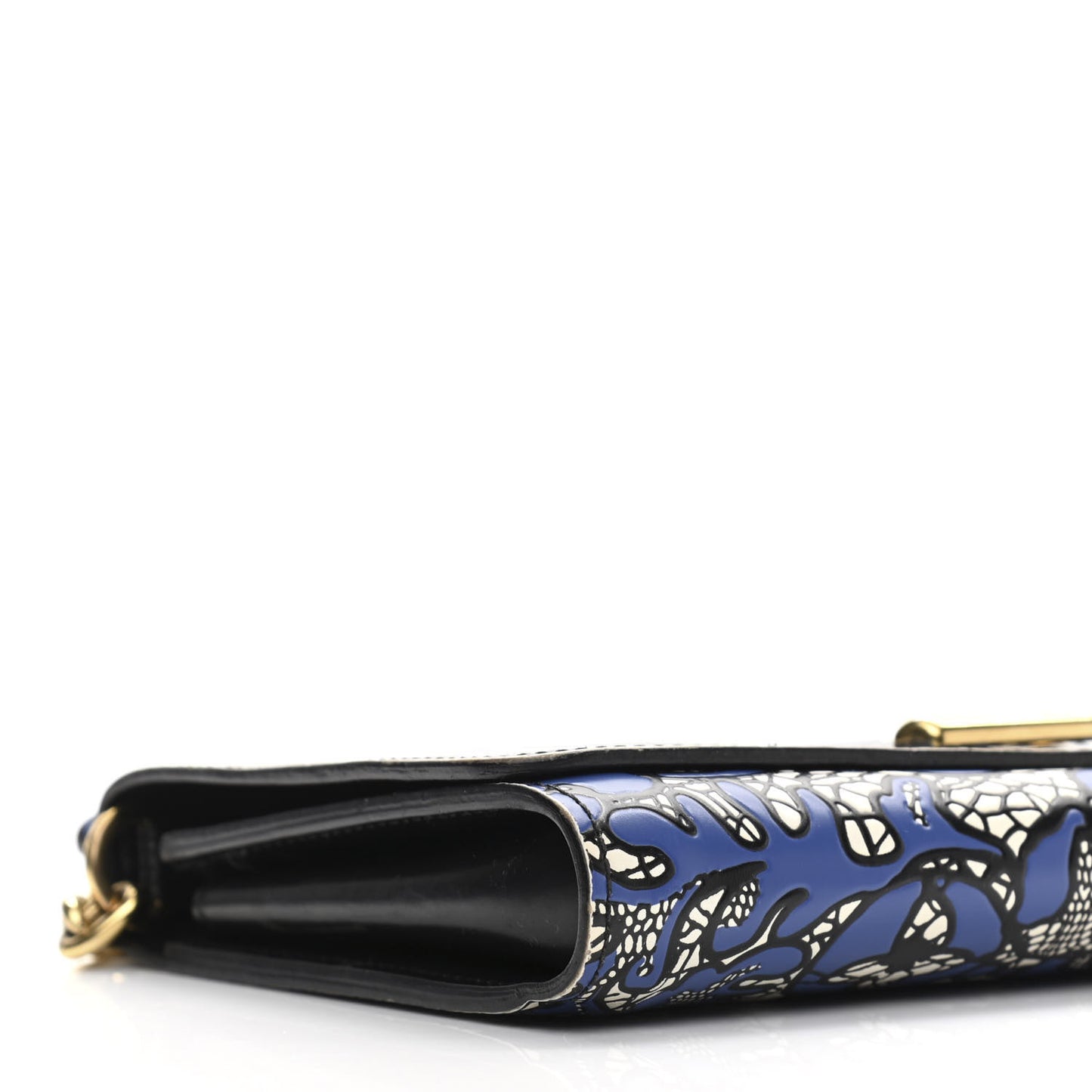 Calfskin Lace Flower Inlay Twist Chain Wallet Navy Black