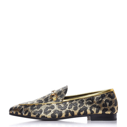Gucci Jacquard Leopard Print Horsebit Jordaan Loafers 41 Gold 1 of 9