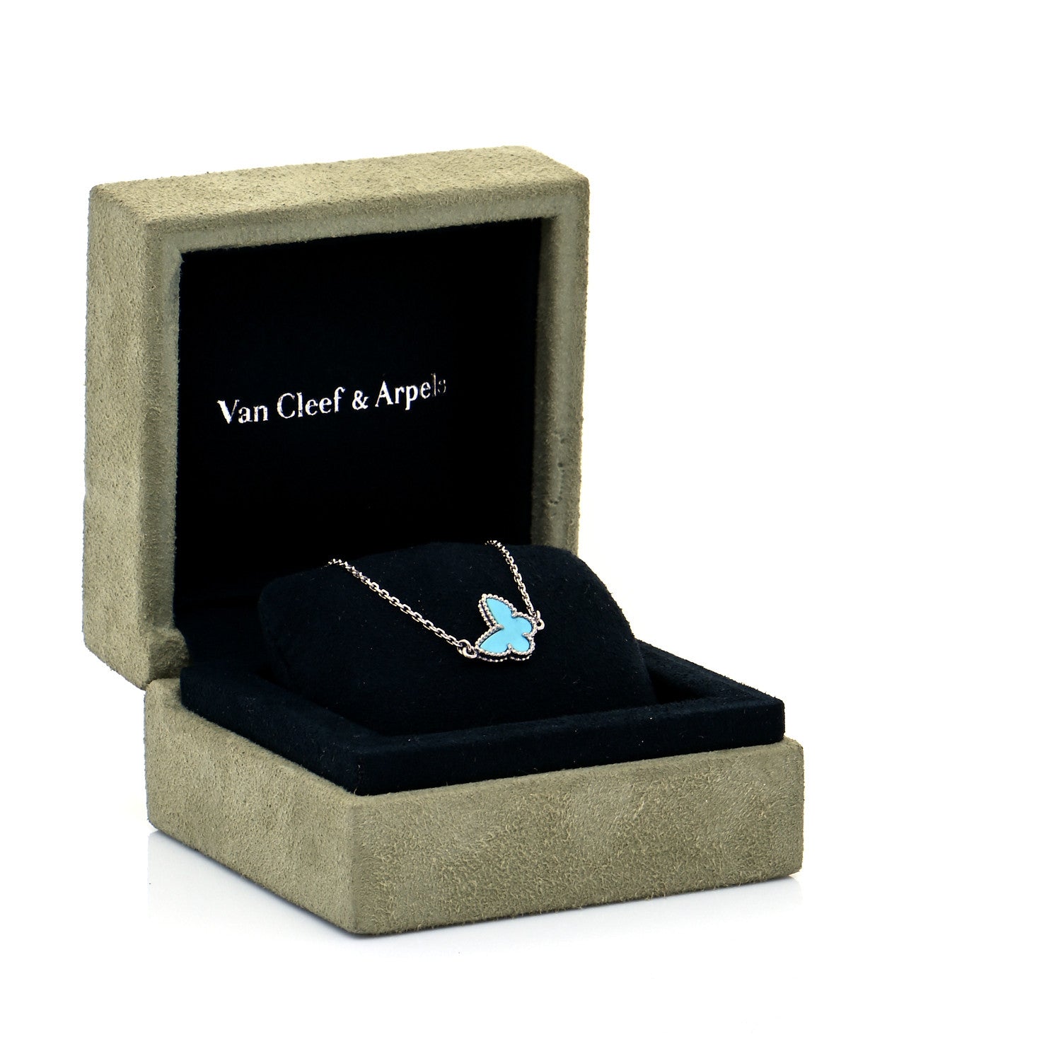 Van Cleef & Arpels 18K White Gold Turquoise Sweet Alhambra Butterfly Bracelet 8 of 8