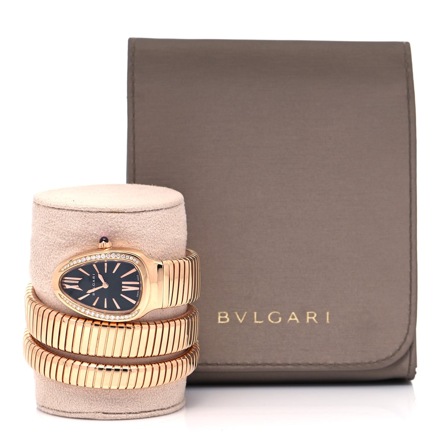 Bulgari 18K Rose Gold Diamond Bezel 35mm Serpenti Tubogas Double Spiral Quartz Watch Black 5 of 5