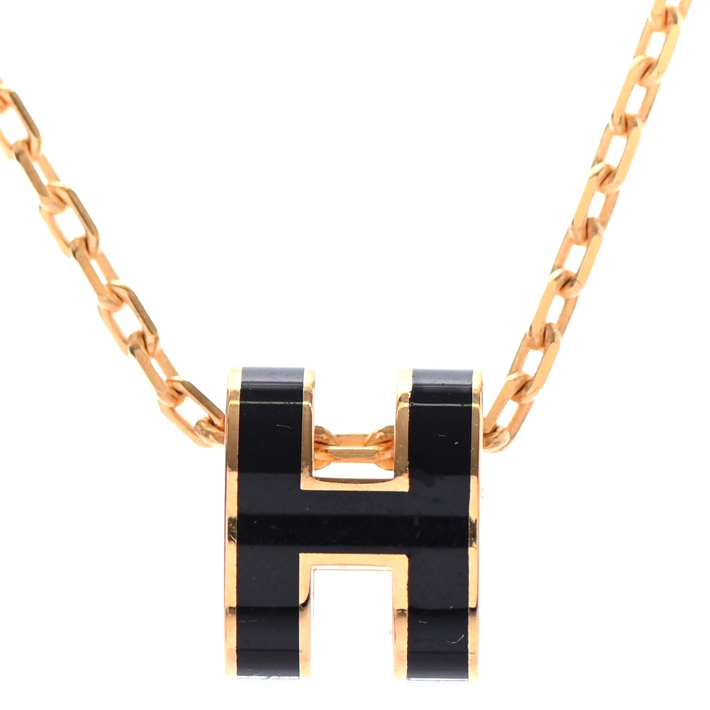 Lacquered Gold Mini Pop H Pendant Necklace Black