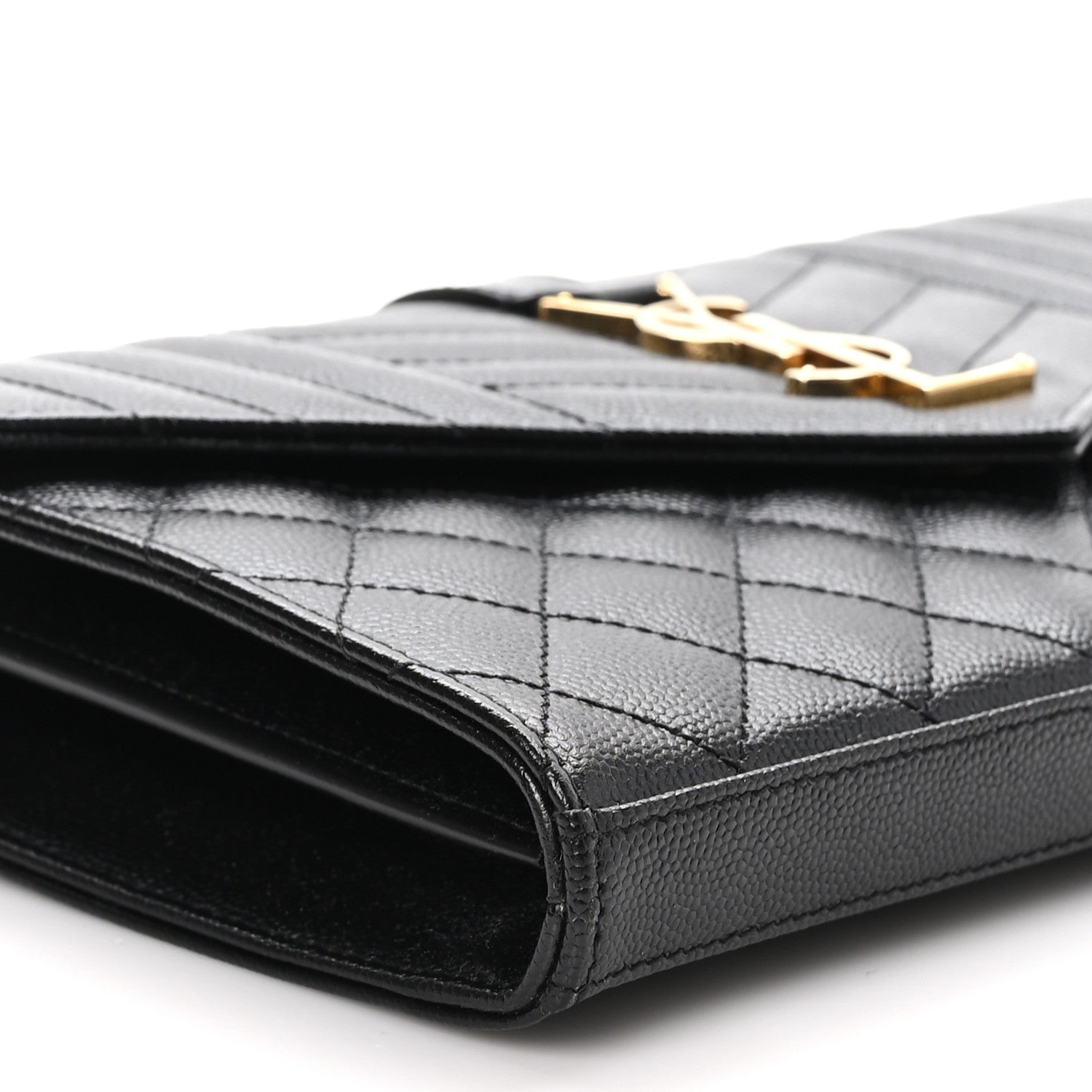Saint Laurent Grain De Poudre Mixed Matelasse Triquilt Monogram Chain Wallet Black 9 of 11