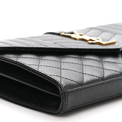 Saint Laurent Grain De Poudre Mixed Matelasse Triquilt Monogram Chain Wallet Black 9 of 11