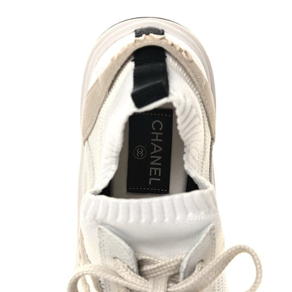 Chanel Mesh Suede Fabric Womens CC Sneakers 39.5 White Ivory Light Beige 8 of 9