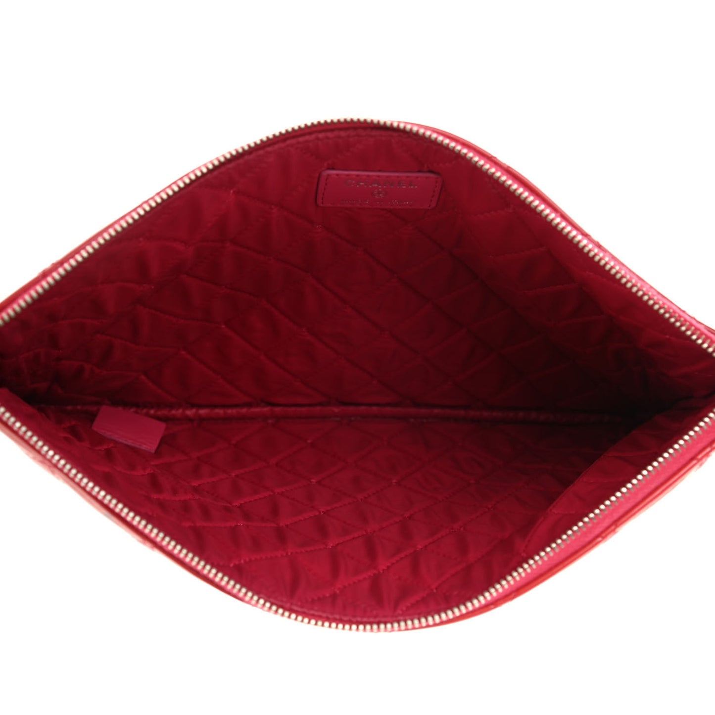 Patent Calfskin Quilted Valentine Hearts Medium O Cosmetic Case Dark Pink