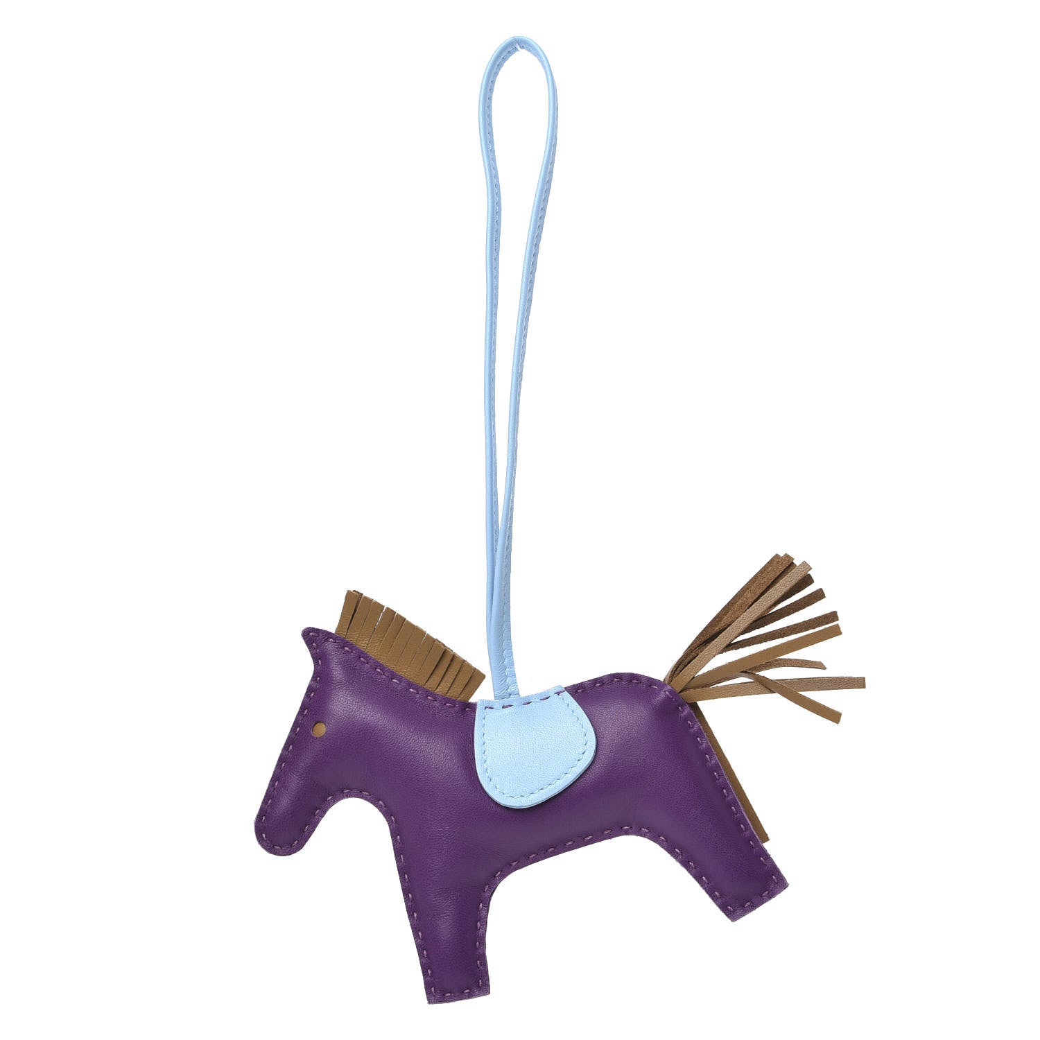 Hermes Milo Lambskin Grigri Rodeo Horse Bag Charm MM Violet Celeste Kraft 1 of 4