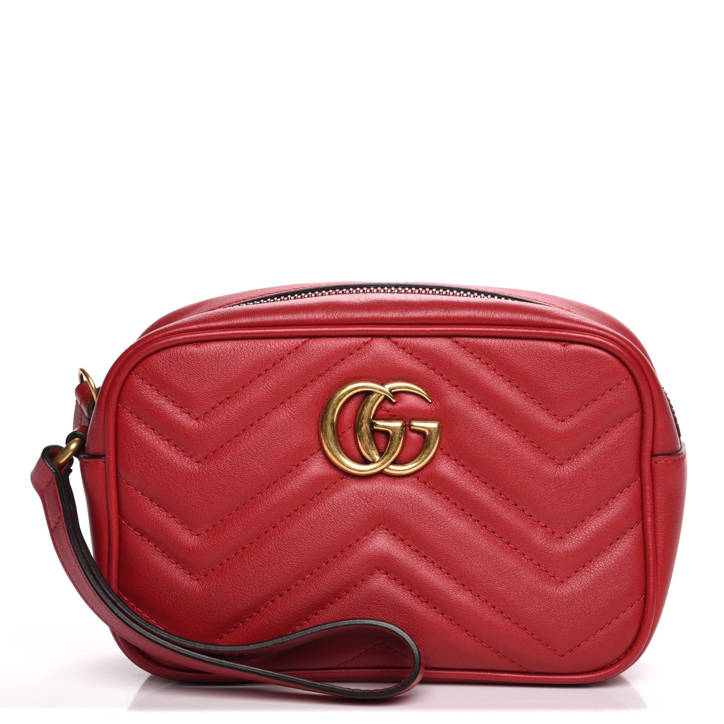 Calfskin Matelasse Mini GG Marmont Wrist Wallet Hibiscus Red