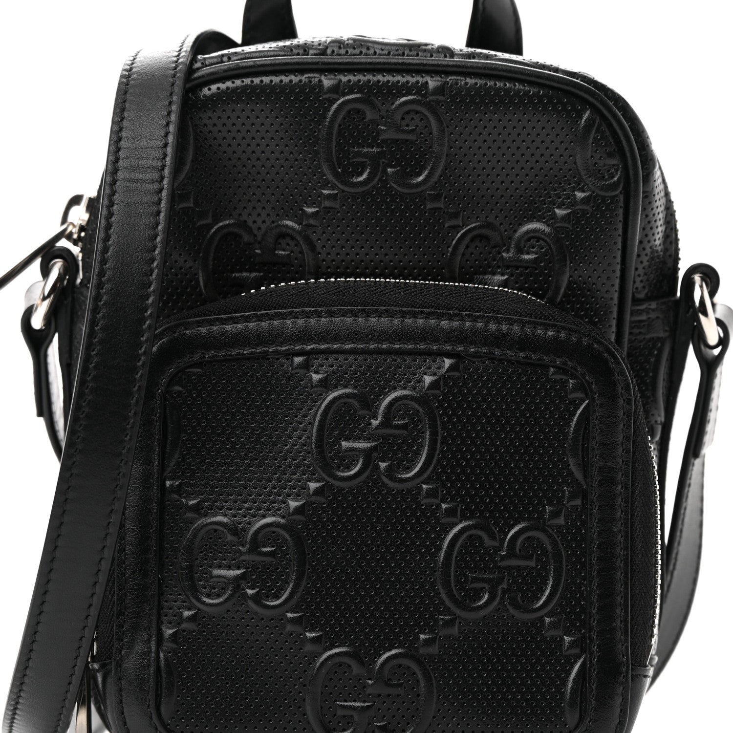 Gucci Calfskin GG Tennis Embossed Mini Double Zip Messenger Bag Black 7 of 10