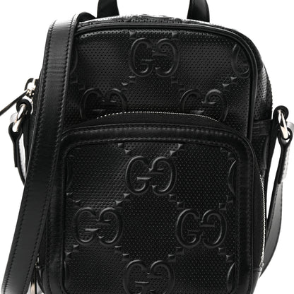 Gucci Calfskin GG Tennis Embossed Mini Double Zip Messenger Bag Black 7 of 10