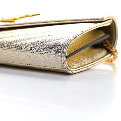 Saint Laurent Metallic Grain De Poudre Matelasse Chevron Monogram Chain Wallet Gold 11 of 12