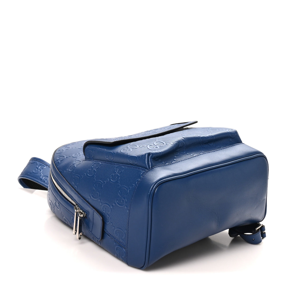Gucci Calfskin GG Tennis Embossed Backpack Intense Metal Blue Black 4 of 11