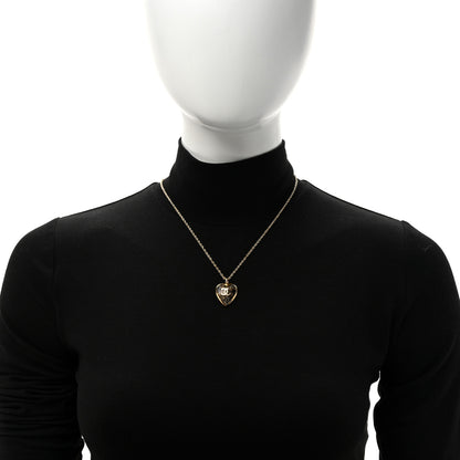 Chanel Metal Lace Resin Glass CC Heart Necklace Gold Black 2 of 5