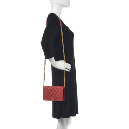 Chanel Caviar Quilted Boy Wallet On Chain WOC Red 2 of 12
