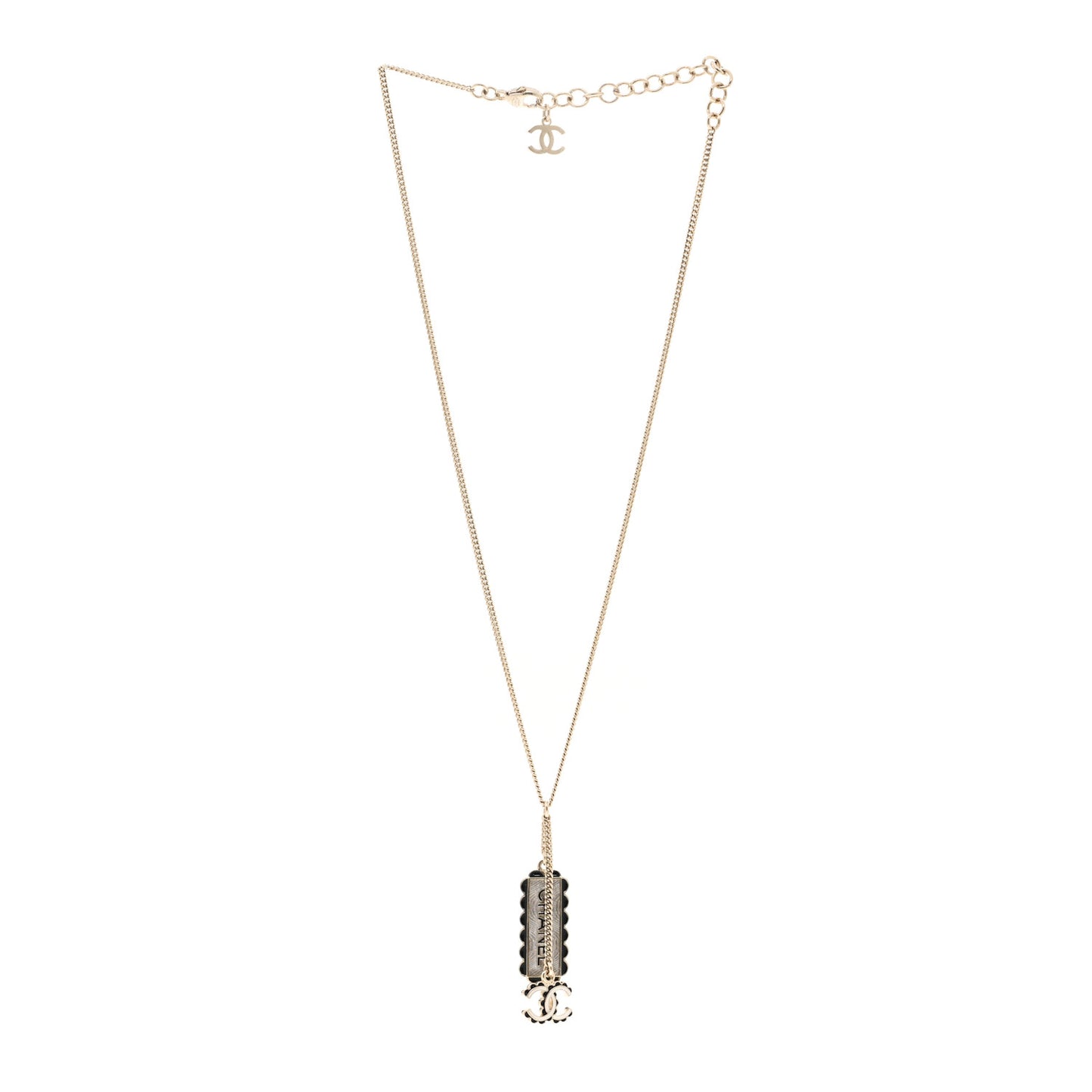 Enamel CC Logo Necklace Gold Black White