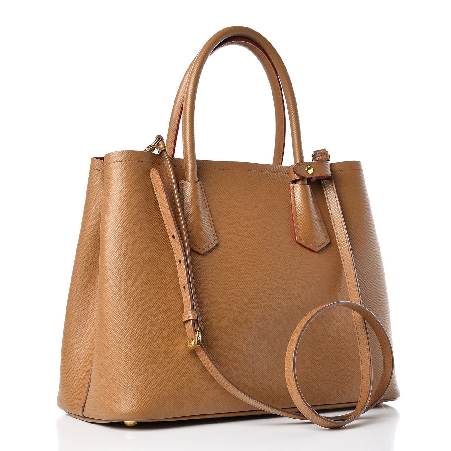 Saffiano Cuir Medium Double Bag Caramel
