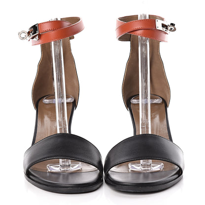 Hermes Calfskin Manege Sandals 38.5 Black Orange Brulee 2 of 9
