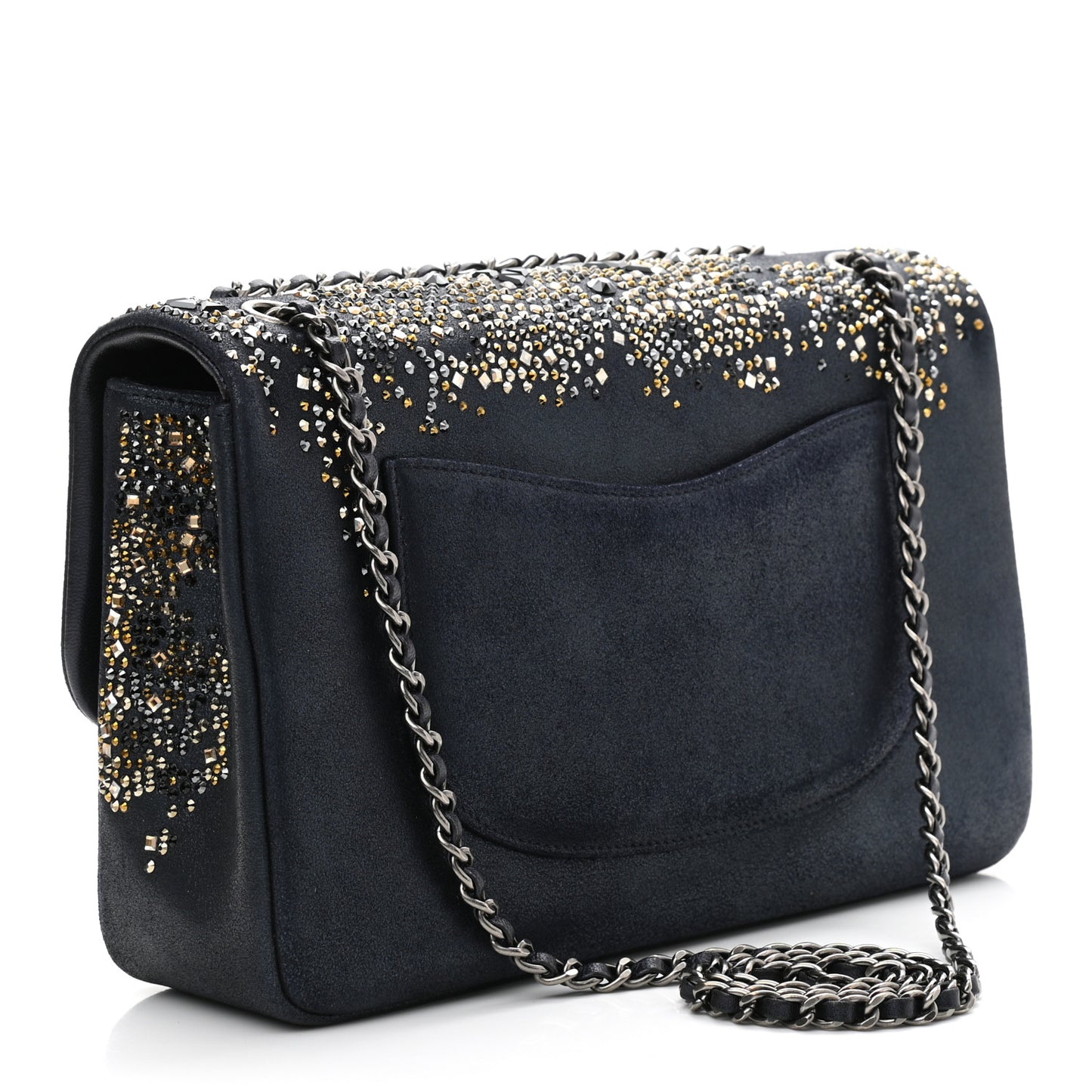 Oxidized Goatskin Strass Buonasera Medium Flap Dark Blue