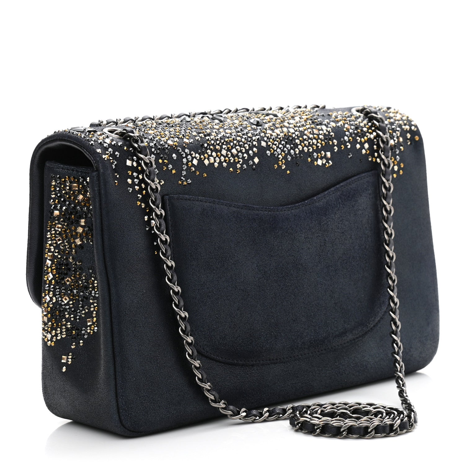 Chanel Oxidized Goatskin Strass Buonasera Medium Flap Dark Blue 2 of 10