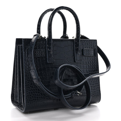 Saint Laurent Calfskin Crocodile Embossed Nano Sac De Jour Deep Marine 3 of 10