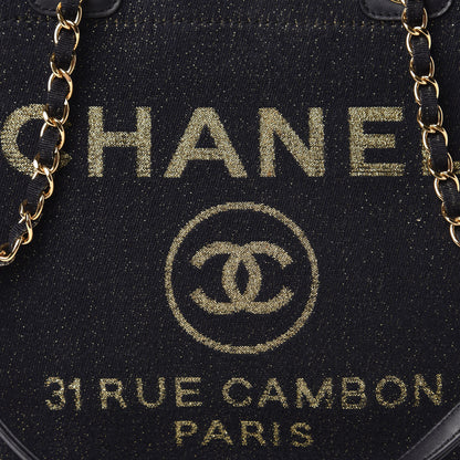 Chanel Lurex Canvas Mini Deauville Tote Navy Blue Gold 10 of 11