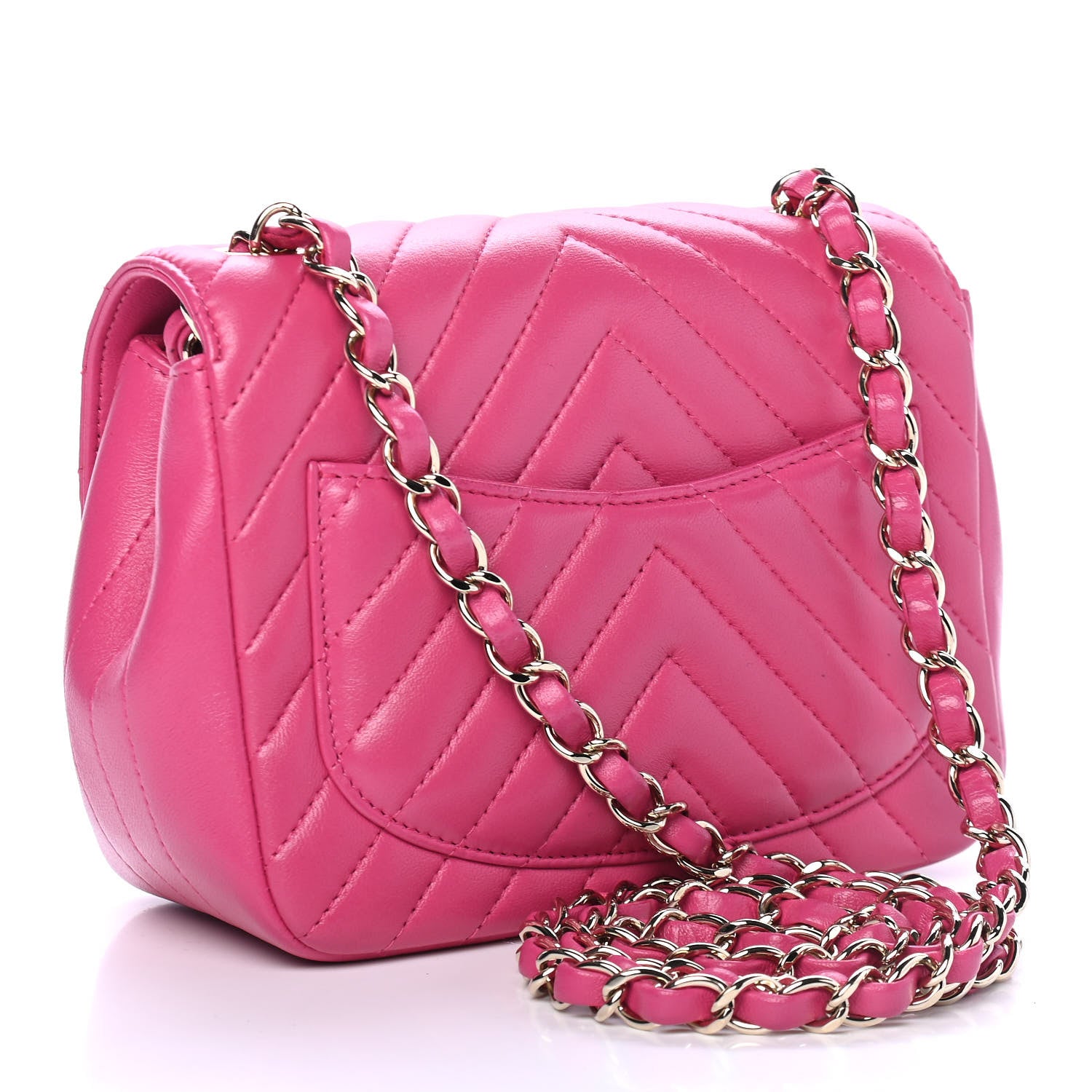 Chanel Lambskin Chevron Quilted Mini Square Flap Fuchsia 2 of 4
