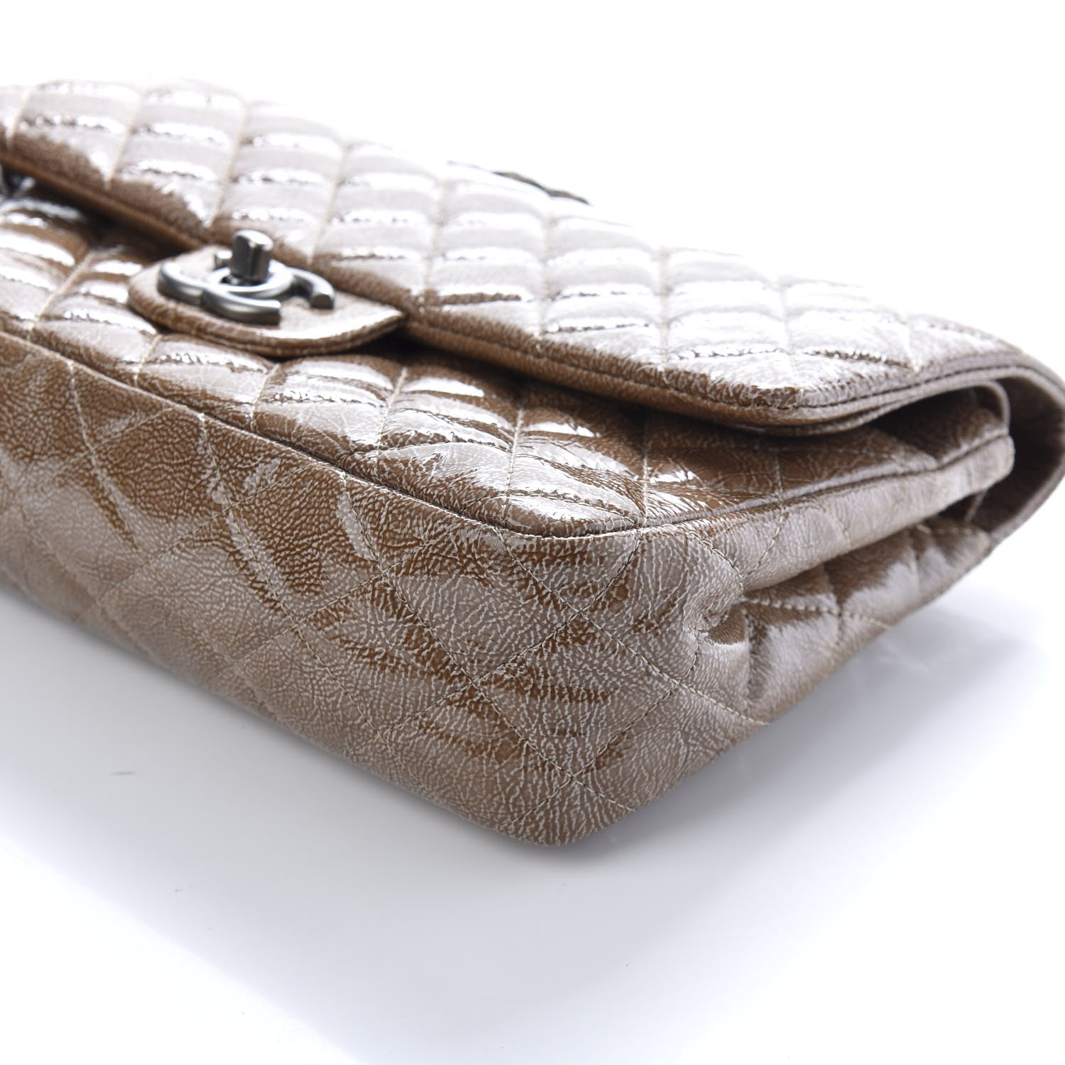 Chanel Crinkled Patent Quilted Medium Double Flap Brown 9 of 9