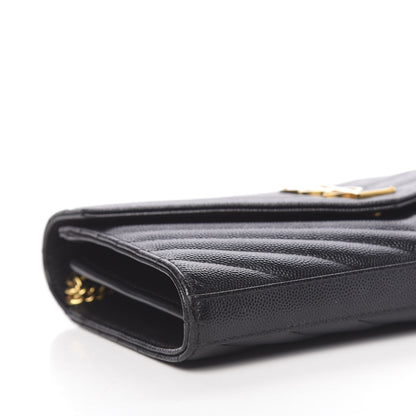 Saint Laurent Grain De Poudre Matelasse Chevron Monogram Chain Wallet Black 8 of 10