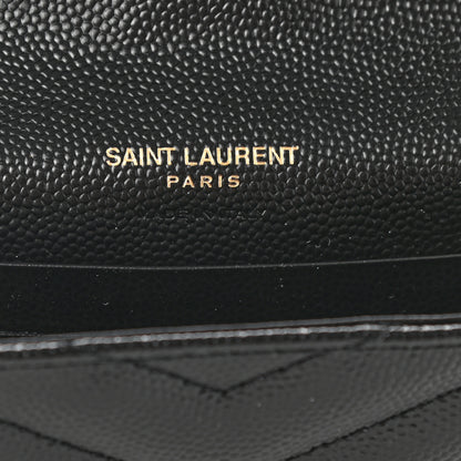 Saint Laurent Grain De Poudre Matelasse Chevron Small Monogram Envelope Wallet Black 6 of 8