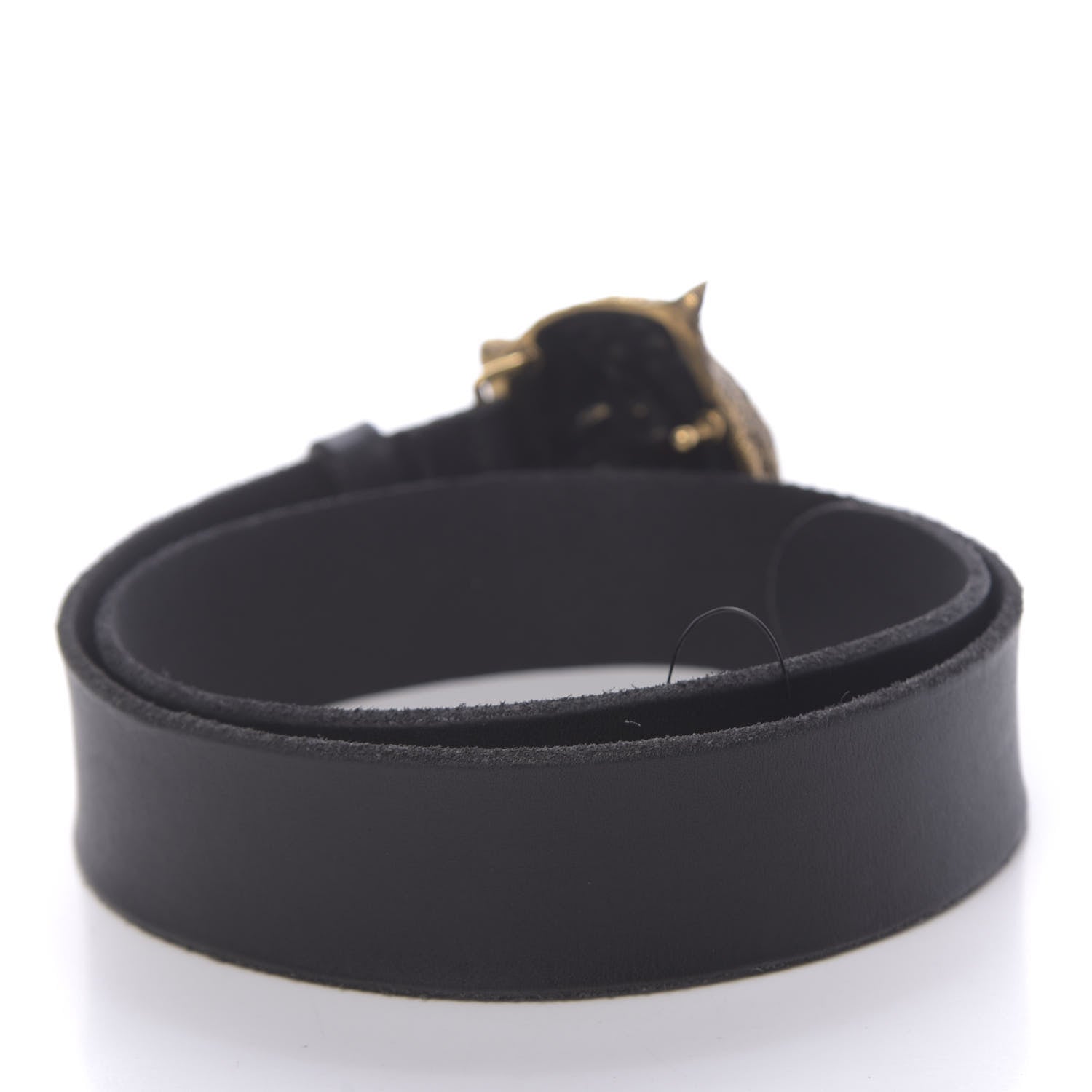 Gucci Calfskin Brass Feline Buckle Belt 75 30 Black 2 of 5